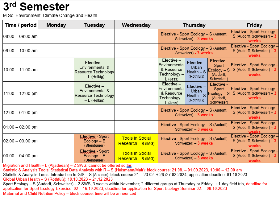 Timetable Electives 3.Semester WS23/24